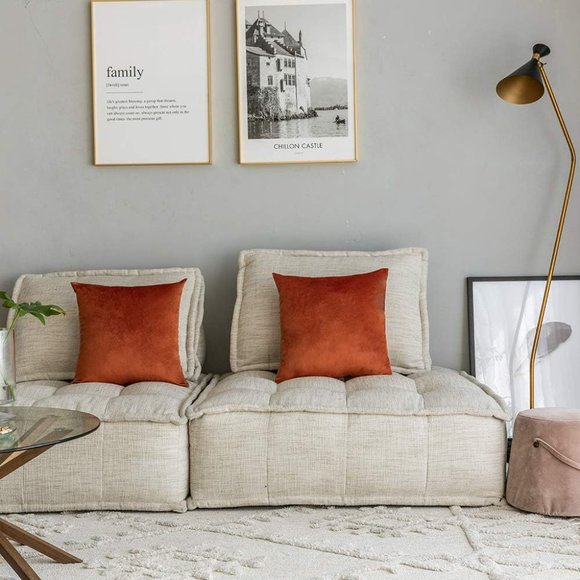 Set of Tangerine Orange Soft Velvet Pillow Covers 18" Square Pillows Zipper New - Picture 8 of 8